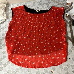 One Clothing Small Orange Butterfly Print Sheer Tank Top